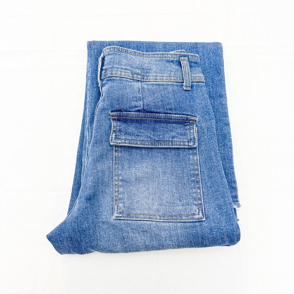 OAT NY Wide Leg Cargo Utility Distressed Denim Jeans Zip Fly Size 2 / 26